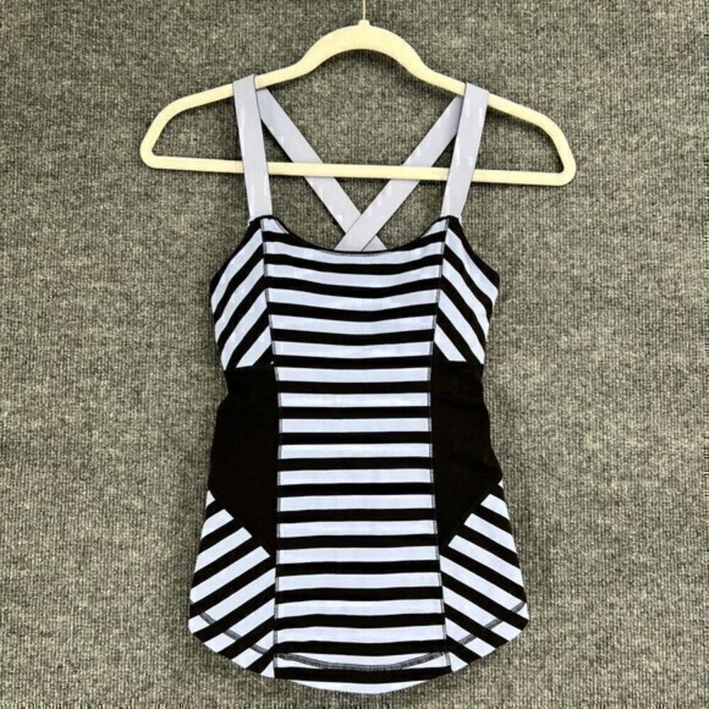 Lululemon Work It Out Tank Top Womens 4 Blue Black Sea Stripe Built In Bra